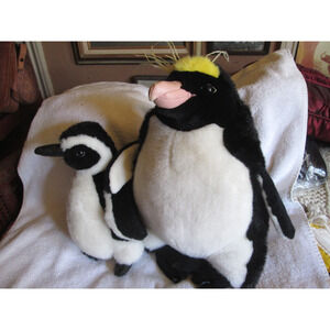 Discovery Channel 1998 large 17" plush penguin, ANCO 11" plush penguin